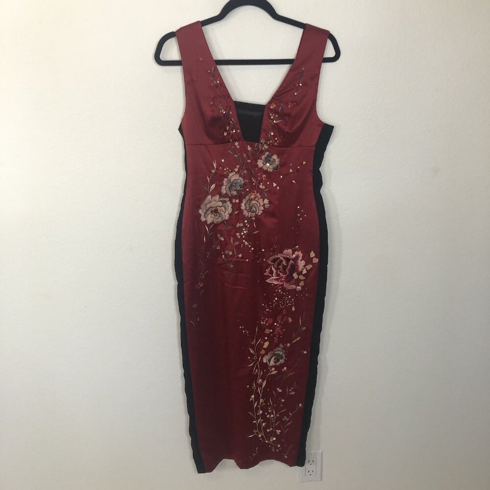 Mandalay Women’s XS Event Dress Floral Red Black Sparkle MIDI Wedding Holidays